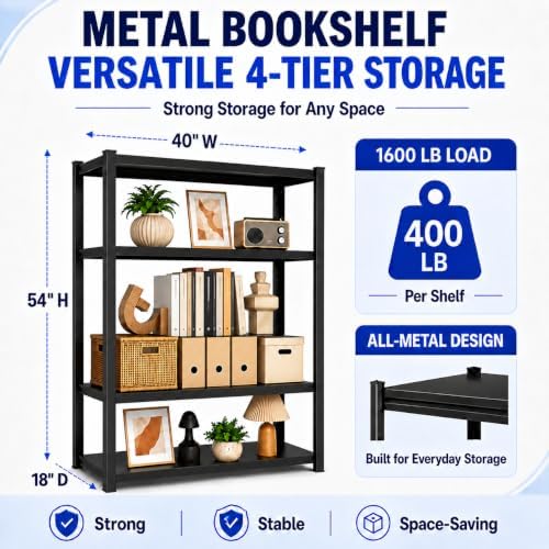 Metal Bookshelf Adjustable Bolt-Free Bookcase Heavy Duty Book Shelf 2000LBS