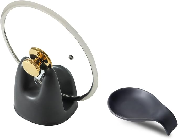Nihow Pot Lid Holder and Spoon Rest for Kitchen Counter/Stove Top | Catch Water & Oil Drips,Stable & Secure,Heat Resistant,Easy to Clean & Dishwasher Safe,Space-Saving,Multi-Purpose Holder