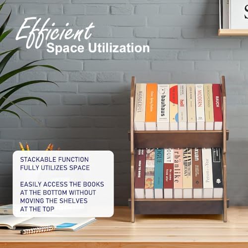 2 Pack Desktop Bookshelf, Stackable Book Organizer with Handle, storage rack for CD/Magazine/File Folder, Portable Small