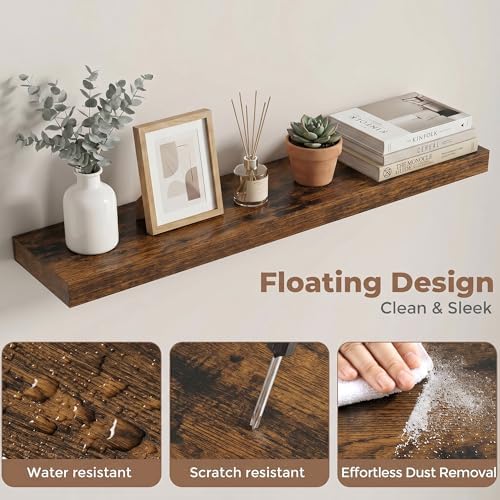 32 Inch Floating Shelves for Wall, 6.5"D Wood Storage Shelves, Brown Finish