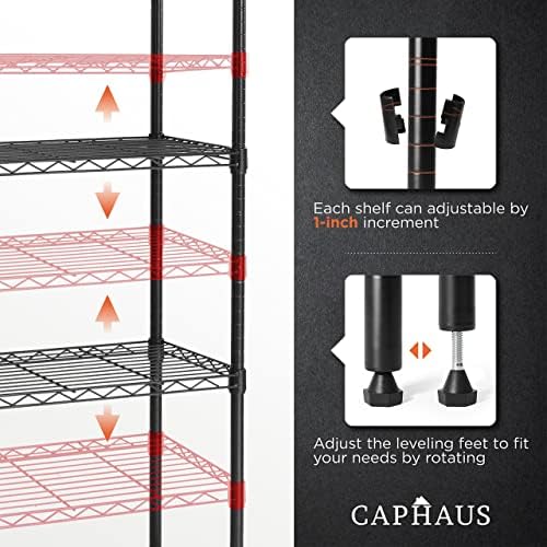 CAPHAUS 3/4/5-Tier Adjustable Height Wire Shelving Unit, Wire Rack Shelving, Metal Steel Storage Shelves, Garage Shelvin