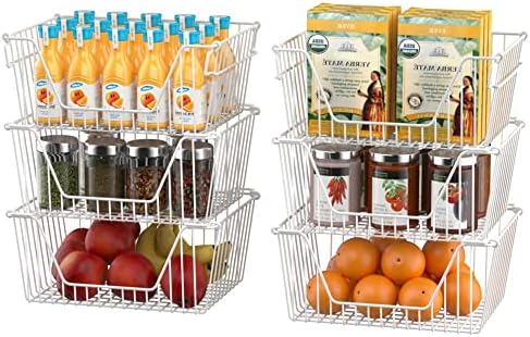 Slideep 14'' Large Metal Wire Storage Organizer Bin Basket Farmhouse Decor Stackable Storage Organizer for Pantry Home B