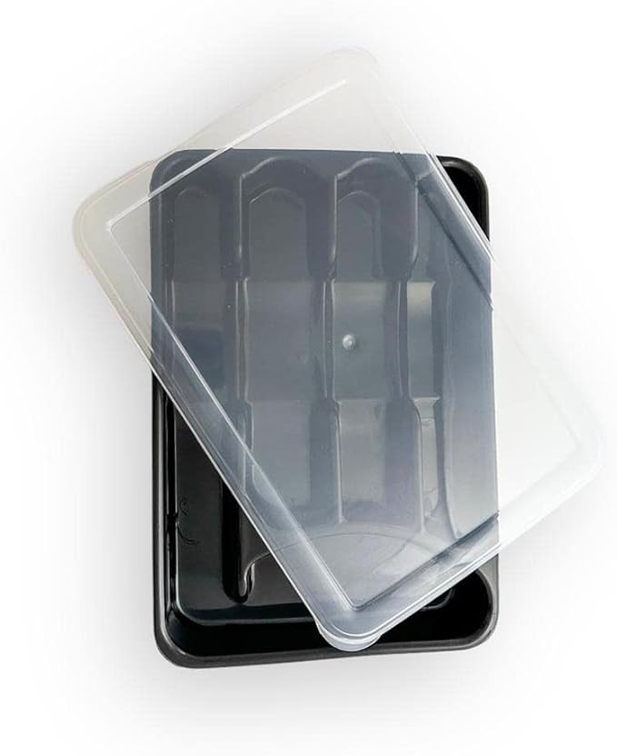 Utensil and Silverware Organizer tray for drawer with cover -Cutlery Flatware Organizer with lid - for kitchen drawer, BBQ, picnic, Covered flatware tray,5 Compartments - Plastic (BLACK)