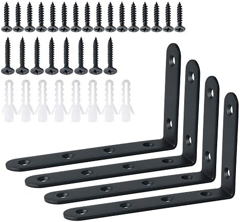 Alise Black Floating Shelf Brackets 5x3 Inch,L Brackets for Shelves,4 Pcs