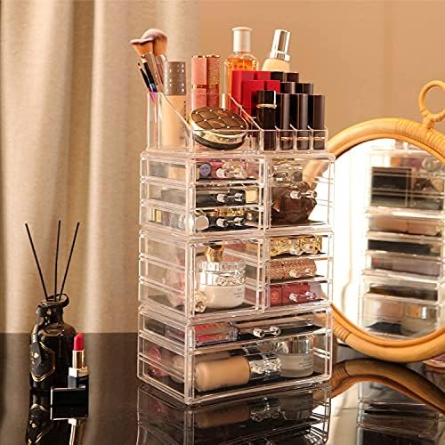 Cq Acrylic 4 Pack Clear Makeup Storage, Stackable 10 Drawer Organizer for Vanity, Jewelry, Hair Clip, Beauty & Skincare 