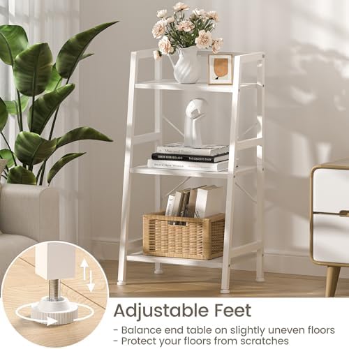 3-Tier Bookshelf, Ladder Shelf, Stand Up Shelves, Industrial Bookcase with Steel Frame, Metal Small Bookcase, for Living