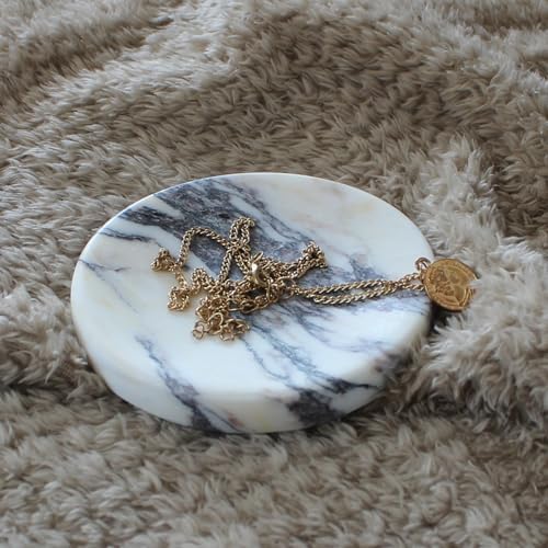 Genuine Italian Calacatta Viola Marble Soap Dish, Round Small Jewelry Dish, Sponge Holder for Bathroom, Kitchen, Christm