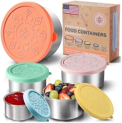 Stainless Steel Food Containers, Metal Lunch Boxes, Set of 5, Bright