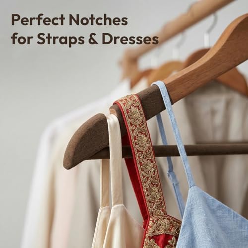 Wooden Hanger for Clothes Hanging | Hangers for Wardrobe and Cupboard | Non-Slip Bar | Precisely Cut Notches | 360 Degre