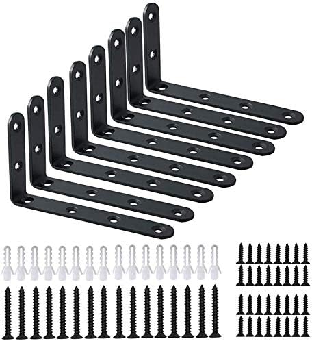 WINKER Corner Brace 12Pcs Shelf Bracket Heavy Duty Black Steel L Corner Brace, Decorative Joint Angle Bracket for Shelf 