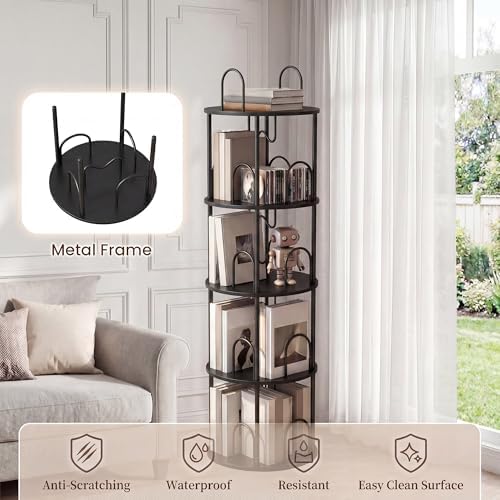4 Tier Rotating Bookshelf, 360° Spinning Bookshelf Tower, Narrow Corner Book Shelf, Revolving Bookcase Corner Tall Book 