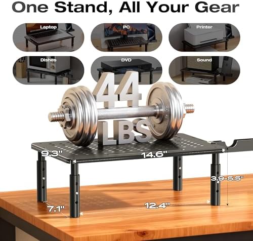 Computer Monitor Stand Riser for Desk, 3 Height Adjustable PC Laptop TV Desktop Monitor Stand Shelf, Metal Printer Table
