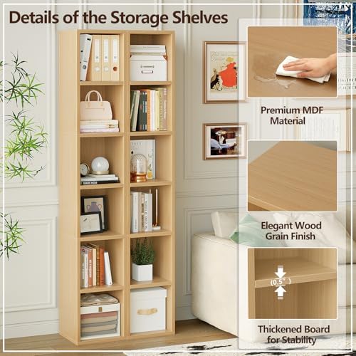6-Tier Tall Narrow Bookshelf,Slim Bookcase with Open Cubes