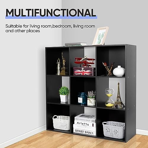 ZenStyle 9 Cube Storage Shelf Organizer, Wooden Bookshelf System Display Cube Shelves Compartments, Customizable W/ 5 Re