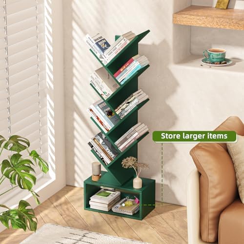 SHEEPAM 9-Tier Tree Bookshelf Floor Standing Narrow Space Storage Bookcase