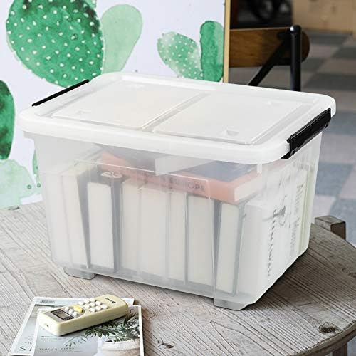 Bringer 4-Pack 30 L Clear Plastic Storage Box, Large Wheeled Storage Bin