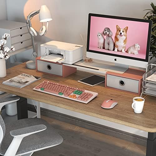 WESTREE Dual Monitor Stand Riser with Two Drawers, Extra Large Storage Monitor Stand for 2 Monitors, Desktop Oraganizer 