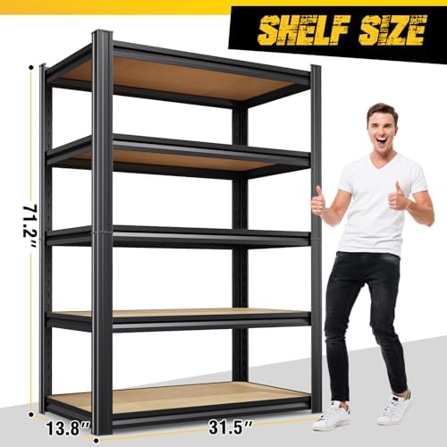 2-Pack Garage Shelving for Multi-Room Home Storage & Organization, 71" H x 32" W x 14" D 5-Tier Adjustable Metal Storage