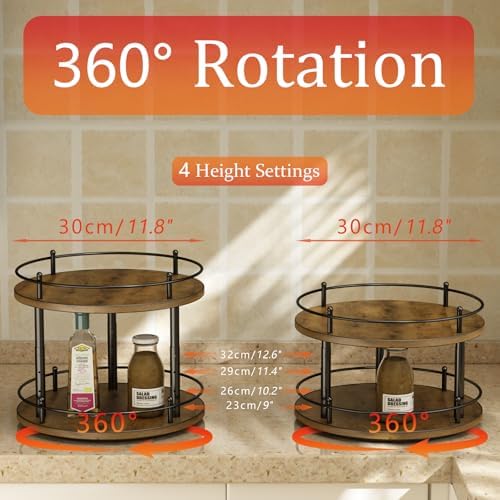 2 Tier Lazy Susan Organizer,2-Tier Spinning Spice Rack with Stable Carousel Base & 4 Height Settings for Cupboard Kitche