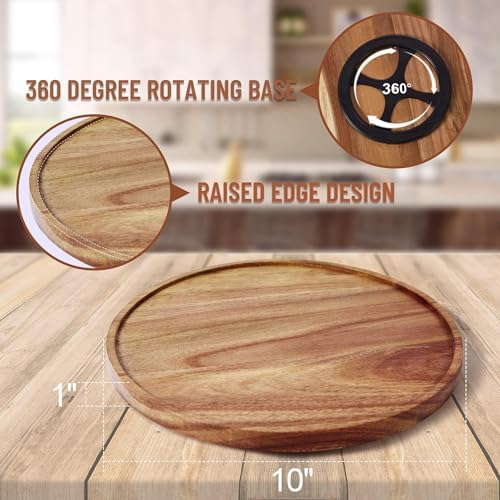 [ 2 Pack ] 10-inch Acacia Wood Lazy Susan Organizers, ACIAZAAZ Lazy Susan Turntable for Cabinet, Kitchen Turntable Stora