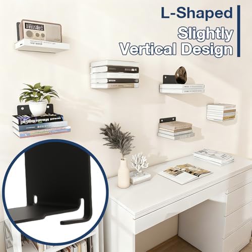 Invisible Bookcase, 4 Floating Bookcase, Invisible Shelves, Robust Wall Shelf with Metal Structure for Wall Mounting for