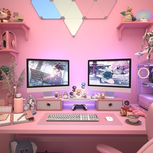 WESTREE Dual Monitor Stand Riser with Two Drawers, Extra Large Storage Monitor Stand for 2 Monitors, Desktop Oraganizer 