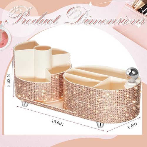 Rotating Makeup Organizer Vanity, Champagne, Rhinestone