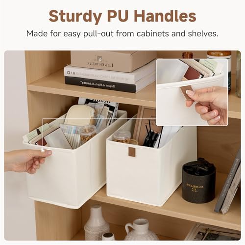 StorageWorks Narrow Storage Bins for Closet Shelves, Beige, 2-Pack
