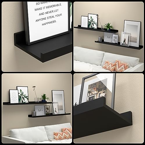Boswillon Floating Shelves Set of 2, Long Wall Shelf with Lip, 36in, Black