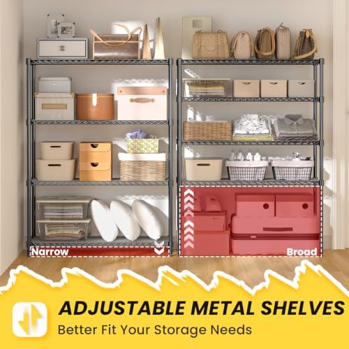 4-Tier Adjustable Storage Shelves 600LBS Heavy Duty Wire Shelving