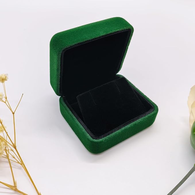 2 Pieces Velvet Earring Box,Stud Earring Gift Box,Jewelry Display Case for Proposal,Engagement,Wedding and Birthday,Green