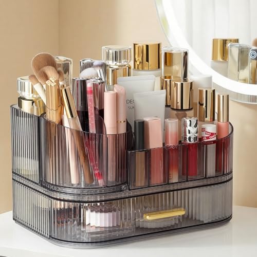 Delamu Rotating Makeup Organizer countertop, Brush Holder for Vanity, Black