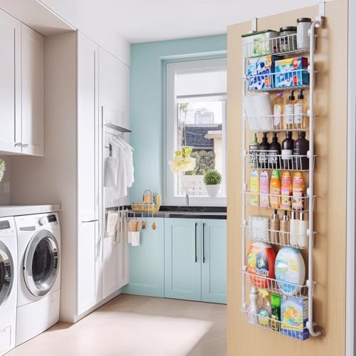 Delamu Over The Door Pantry Organizer, 8-Tier Metal Pantry Door Organization and Storage for Easy Install, Hanging Spice