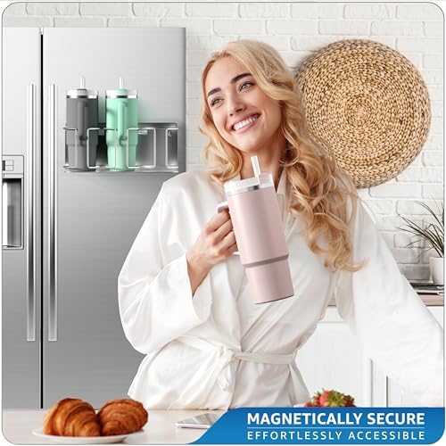 Sorbus Magnetic Cup Holder for Fridge, 3-Cup Organizer (Silver, 1 Pack)