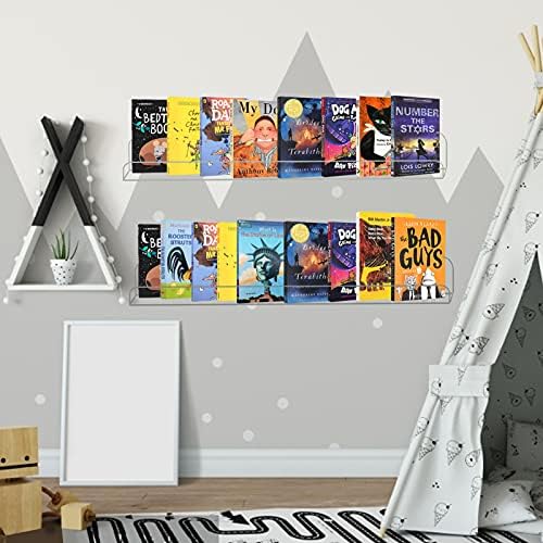 Weiai Clear Acrylic Floating Shelves 24 inch Wall Ledge Shelf Bookshelf 4 Pack