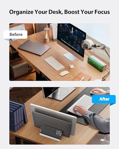 AboveTEK Vertical Laptop Stand, 3 Slots Aluminum Desk Laptop Holder & Laptop Docking Station Stand for MacBook, Tablet, 