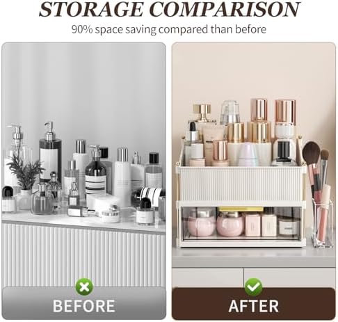 INVSSENE Stackable Makeup Organizer Countertop, Storage Perfume Skincare Cosmetic Lipstick Face Mask Makeup Brush Palett