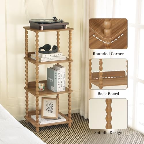Fultyle Bookshelf, 4-Tier Bookcase with Open Shelves, Vintage Book Shelf for Small Spaces, Bedroom, Living Room and Offi