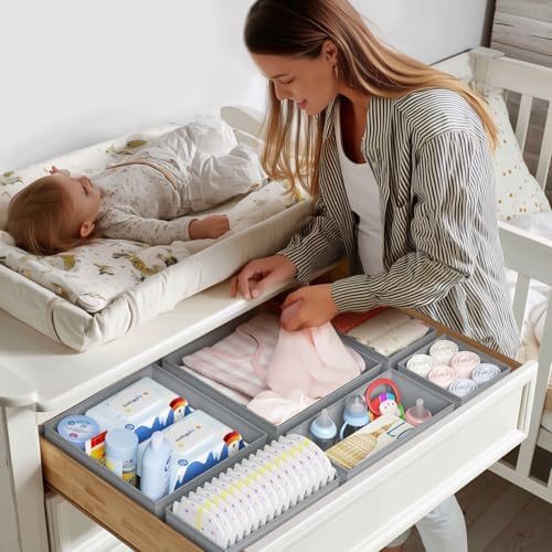 DIMJ Drawer Organizer Clothes - 20 Pack Closet Drawer Organizer Bins for Baby Clothes Storage, Fabric Dresser Organizer for Nursery Bedroom, Foldable Small Drawer Dividers for Underwear Socks