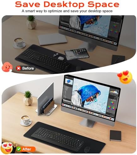JCZT Vertical Laptop Stand, Walnut Dual Laptop Holder, Silver