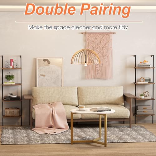 Wolawu Ladder Shelf 4 Tiers Metal Industrial Bookshelf,Brown Wood Tall Open Storage Rack and Display Shelves,Wall Mount 