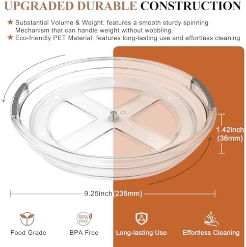 INCOSTAR 4 Pack Lazy Susan, 9 Inch Clear Turntable for Kitchen Cabinet