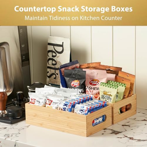 Umilife Bamboo Pantry Organizers and Storage Bins with Removable Dividers, Kitchen Drawer Cabinet Countertop Organizatio
