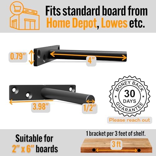 EVALD Heavy Duty Floating Shelf Brackets 4 Inch, Hidden Brackets for Shelving with Screws & Anchors, Floating Shelf Moun