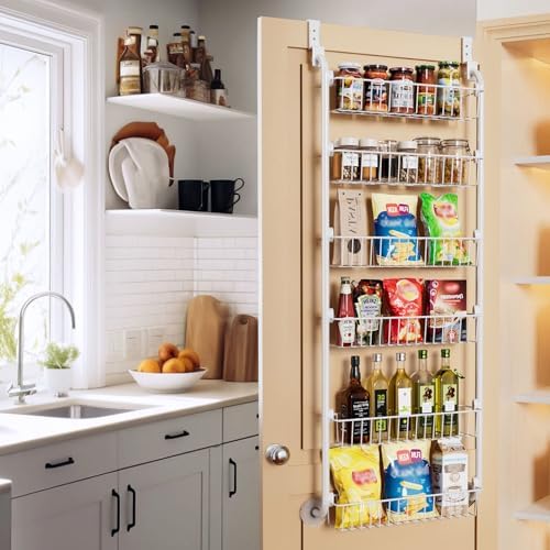 Delamu Over the Door Pantry Organizer, 6-Tier Pantry Organizers and Storage, Metal Cabinet Door Organizer, Hanging Spice