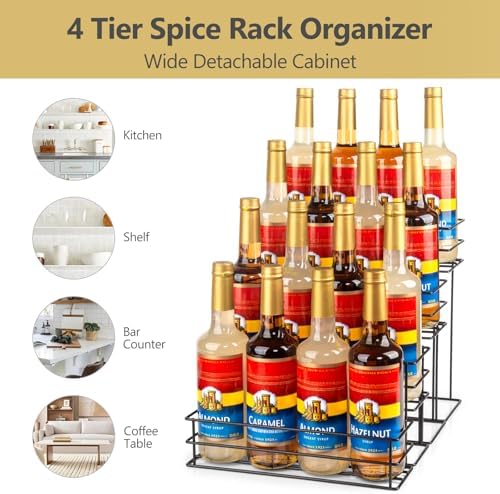 kimilus 16 Bottle Capacity Coffee Syrup Organizer 4 Tier Coffee Syrup Stand Shelf for Coffee Bar Accessories for Coffee 