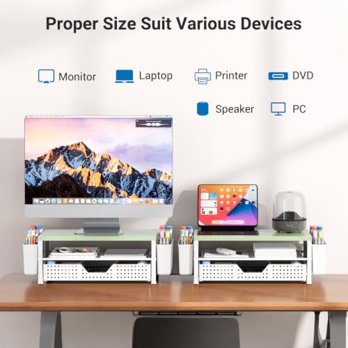 Wood Metal Monitor Stand Riser, Laptop Stand for Desk, Office Desk Organizer and Accessories, Computer Desktop Shelf wit