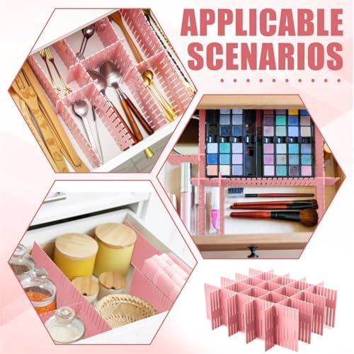 Blosssound 15 Pcs 5.12 Tall Drawer Divider, Adjustable Organizer, Pink
