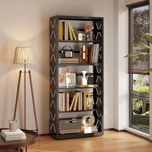 SteeLoong 5 Tier Bookcase,Metal Bookshelf with Adjustable Feet & Shelves