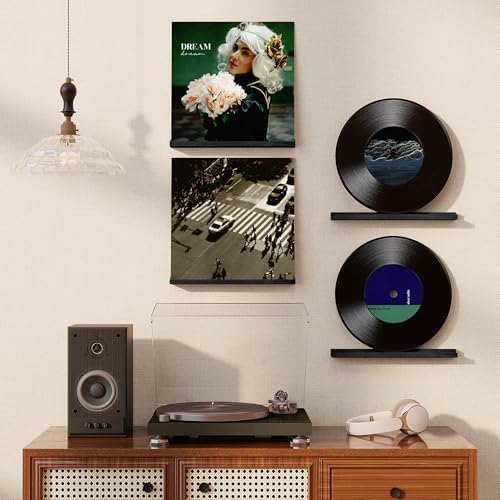 RICHFOCUS Vinyl Wall Mount, 2 Pack Solid Wood Record Shelf, Album Record Holder Display, 12 inch Floating Shelves for Wa
